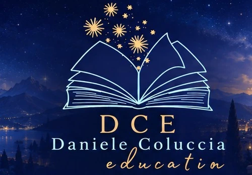 DCE, Daniele Coluccia Education: libro aperto sotto un cielo stellato